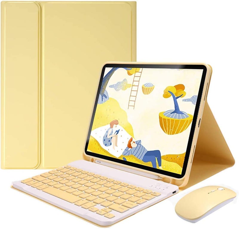 AnMengXinLing Lovely Keyboard Case for iPad 9th/8th/7th Generation with Mouse,Case for iPad 10.2 inch with Pencil Holder and Deatachable Keyboard Mouse, Yellow - Image 1